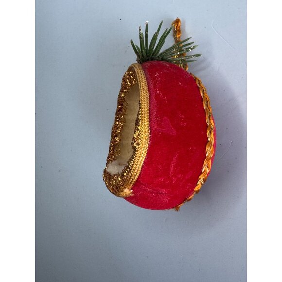 Handcrafted Vintage Red Velvet & Gold Trim Christmas Ornament Diorama  With Sant - Picture 3 of 8